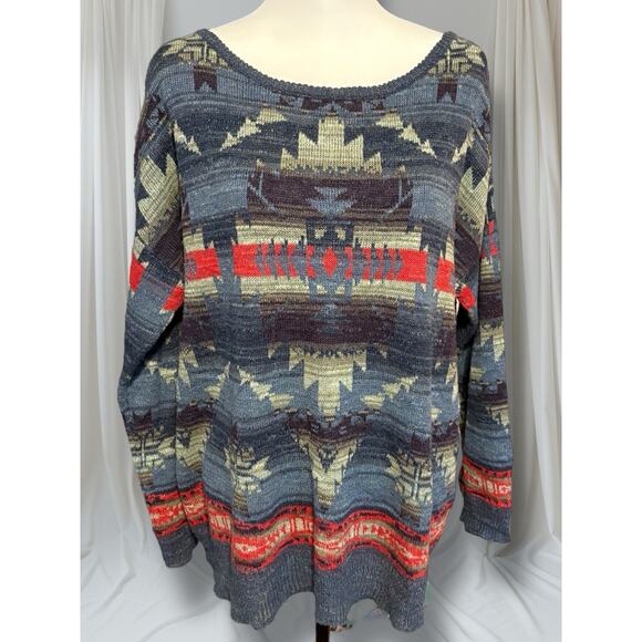 Ralph Lauren Denim & Supply Aztec Navajo Blanket Sweater L Southwestern Womens - Picture 1 of 10